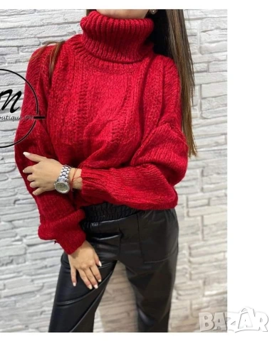 Изчистен пуловер с поло яка от мохер в розов,зелен,жълт и червен цвят, снимка 10 - Блузи с дълъг ръкав и пуловери - 43524550