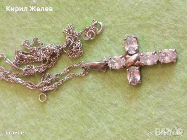 Сребърно колие с кръст инкрустиран с кристали елегантен дизайн 28152, снимка 8 - Колиета, медальони, синджири - 52926497