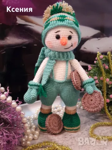 подарък за Коледа. Снежен човек с бисквити ORERO, Ръчно изработена, Плетена играчка, снимка 8 - Плюшени играчки - 48054537