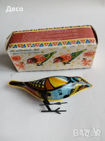 Стара руска механична ламаринена играчка птиче-Щиглец., снимка 2 - Колекции - 51171540