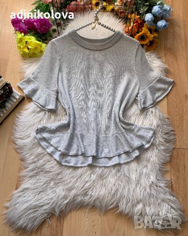 Сребриста блуза с къдрички Н&М, снимка 1 - Блузи с дълъг ръкав и пуловери - 43020600