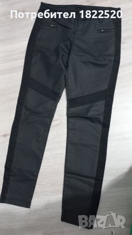 Черен панталон с кожени елементи, снимка 4 - Панталони - 43340057