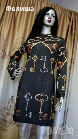  Стилен Модел Брандова Рокля с Десен на Ключета 