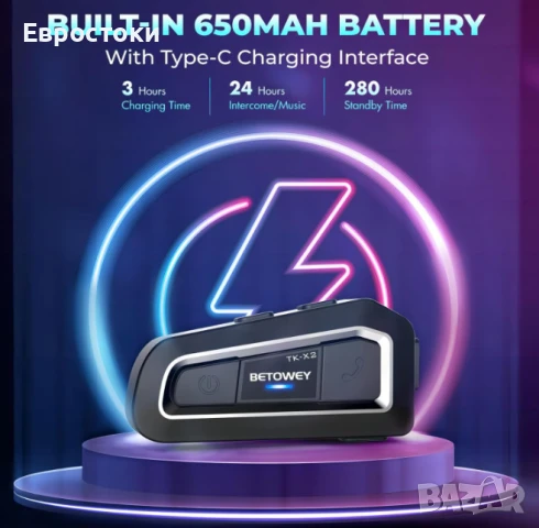 Мотоциклетна комуникационна система TK-X2, двойна - комплект от 2 слушалки, Bluetooth интерком , снимка 5 - Аксесоари и консумативи - 50596698