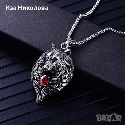 Викингски медальон с вълк и рубин, снимка 2 - Колиета, медальони, синджири - 40762045