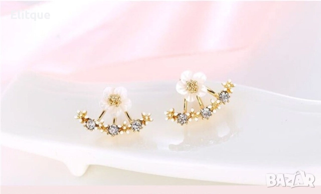 Нежни обеци цвете с долна част, минаваща по ръба на ухото. Цветове - сребрист или златист, снимка 8 - Обеци - 52796216