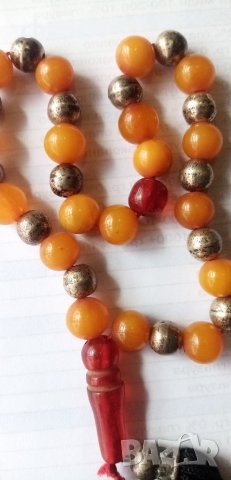 броеница сребро и кехлибар, снимка 5 - Антикварни и старинни предмети - 32398054