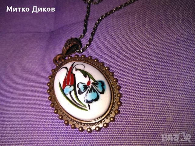 Колие  за врата в комплект с пръстен -мед и керамика ръчно рисувана, снимка 10 - Колиета, медальони, синджири - 26948153