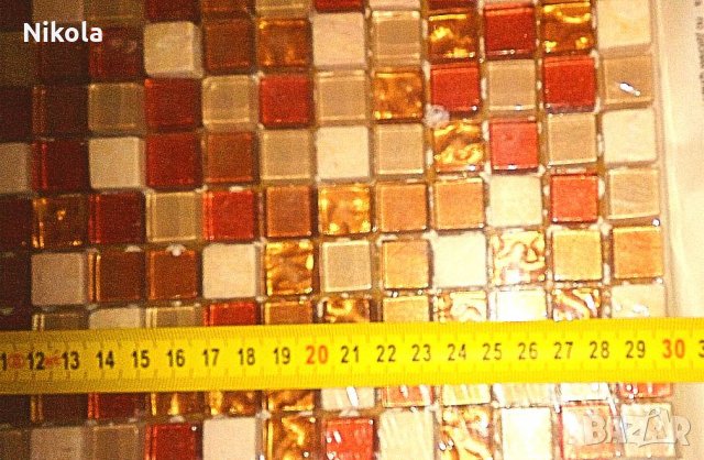 Мозайка от камък и съкло - 2бр. бежово, оранжаво златистата гама 30/30см, снимка 4 - Строителни материали - 28670631