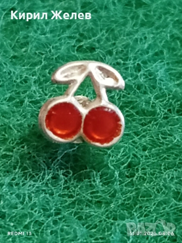 Сребърна обеца във формата на Череши с емайл нежно финно бижу 52653