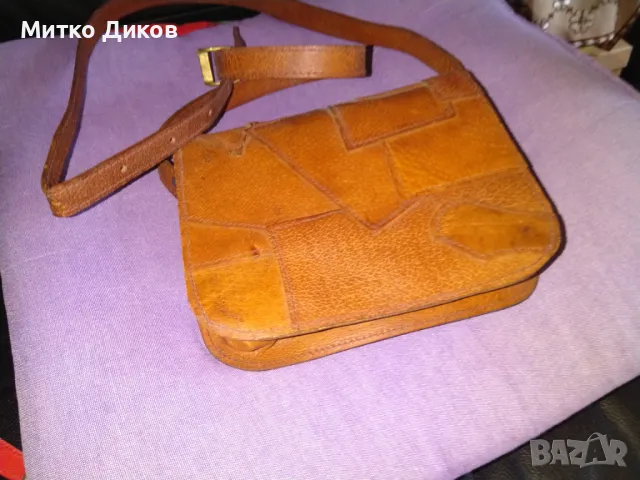 Светло кафява чанта за през рамо естествена кожа 190х150х55мм отлична, снимка 3 - Чанти - 47308236