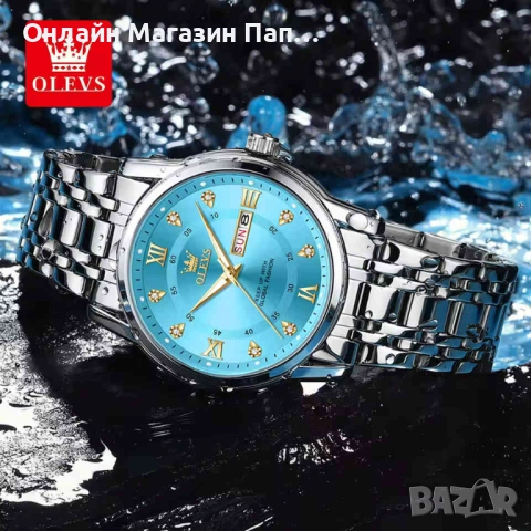 OLEVS 5513 Мъжки кварцов часовник с двоен календар и диамантени индекси, водоустойчив, снимка 3 - Мъжки - 52349057