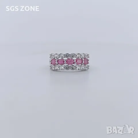 Пръстен със Сапфир, Рубин, Изумруд с Прозрачен Топаз, снимка 3 - Пръстени - 50254367