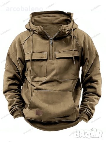 Мъжки едноцветен суичър с много джобове с качулка, 6цвята, снимка 12 - Суичъри - 44019407