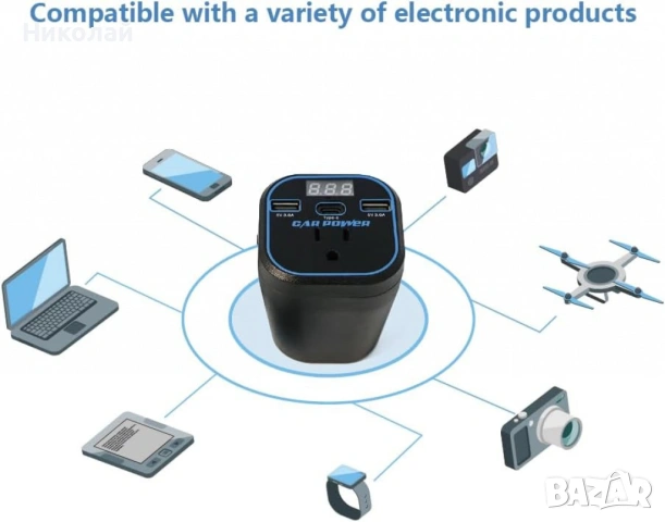 Автомобилен инвертор 12V/24V → 220V | 200W | USB 3.0 + Type-C, снимка 5 - Аксесоари и консумативи - 53243752