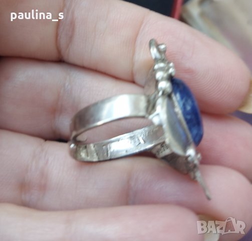 Винтидж / Античен ръчно изработен сребърен пръстен проба H925s "Noway" камък Лапис лазули, снимка 5 - Пръстени - 32484159