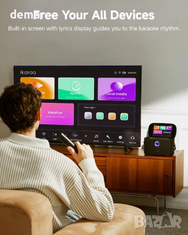 Преносима караоке машина, вграден дисплей и екран за текст на песен, 2 микрофона, 140W, снимка 4 - Караоке - 50459417