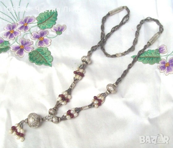 Уникален Сребърен Старинен 18 век Накит Колие с Перли и Карнеоли, снимка 3 - Антикварни и старинни предмети - 33521637