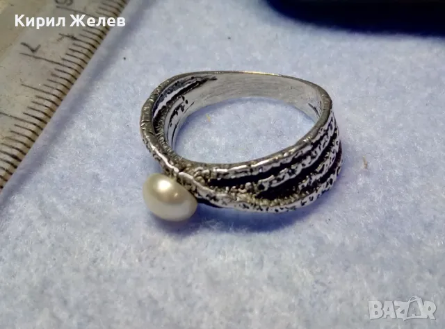 РАЗКОШЕН ПЕРЛЕН СРЕБЪРЕН ПРЪСТЕН РОДИРАНО СРЕБРО 925 с ИНКРУСТИРАНА БЯЛА НАТУРАЛНА ПЕРЛА 50163, снимка 3 - Пръстени - 50337117