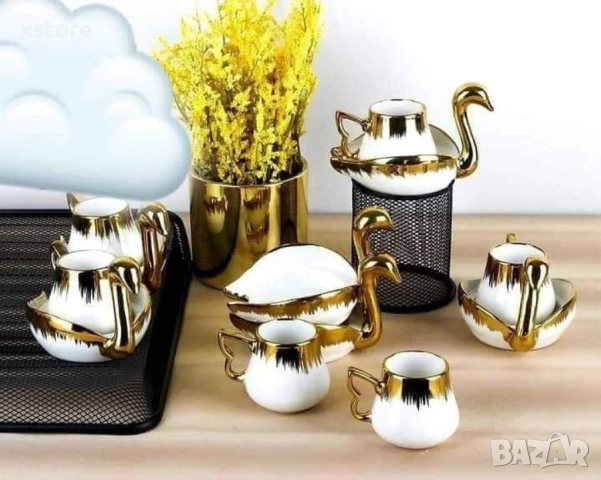 Луксозен порцеланов комплект от чаша и чинийка Лебед, снимка 4 - Други - 52700063