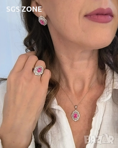 Нежни сребърни обеци с розов топаз от Тайланд, снимка 2 - Обеци - 52316165