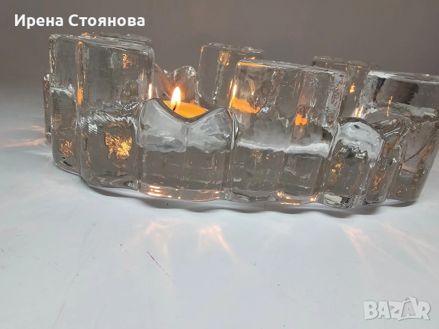 Georgshütte Glasdesign Стъклена поставка с чаена свещ/подгрев за чайник, масивно пресовано стъкло , снимка 12 - Декорация за дома - 53390506