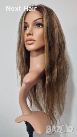 Естествена перука, кафява с руси кичури, 60 см, Lace 4х4, снимка 6 - Аксесоари за коса - 53351970