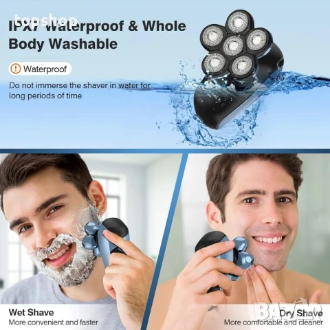 НОВА Yovikin MS-672 Самобръсначка за мъже 6 в 1, сухо и мокро USB C, Акумулаторна IPX7 Водоустойчива, снимка 6 - Тримери - 50555725