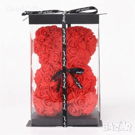 Мече от рози, 25см, Червен, С кутия, снимка 5 - Други - 38091134