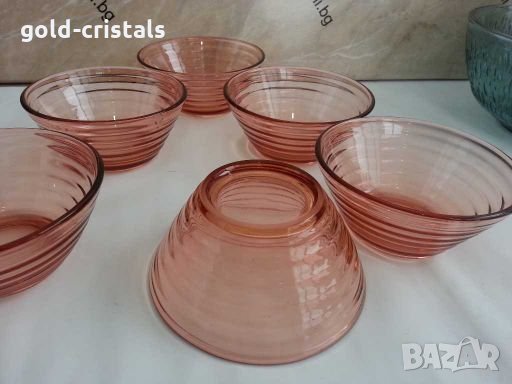 Ретро стъклени купички цветно розово стъкло 53г, снимка 7 - Антикварни и старинни предмети - 28614899