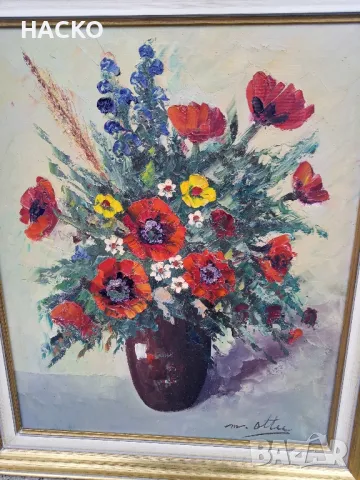 Стара Холанска Картина Масло Въху Ленена Канаваца "ПОЛСКИ ЦВЕТЯ"  Внос от Холандия, снимка 5 - Картини - 48498112