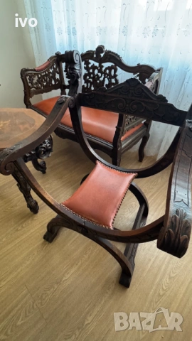 Антикварна гарнитура с масичка, снимка 6 - Дивани и мека мебел - 53058681