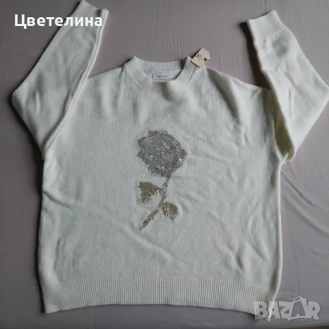 Бял дамски пуловер М, снимка 5 - Блузи с дълъг ръкав и пуловери - 49607992
