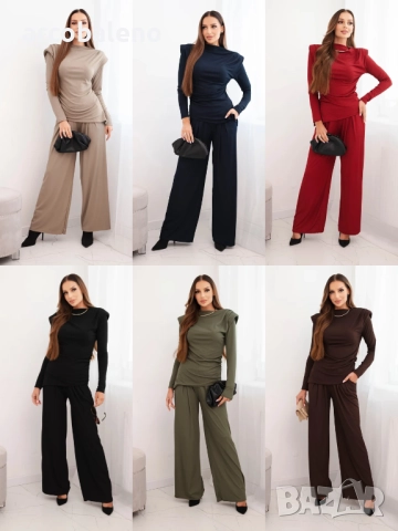 Дамски памучен комплект с блуза и широк панталон, 7цвята 