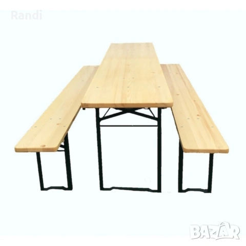 Сгъваем комплект градинска маса с 2 пейки - От чамово дърво, с отвор за чадър, снимка 2 - Други - 53496513