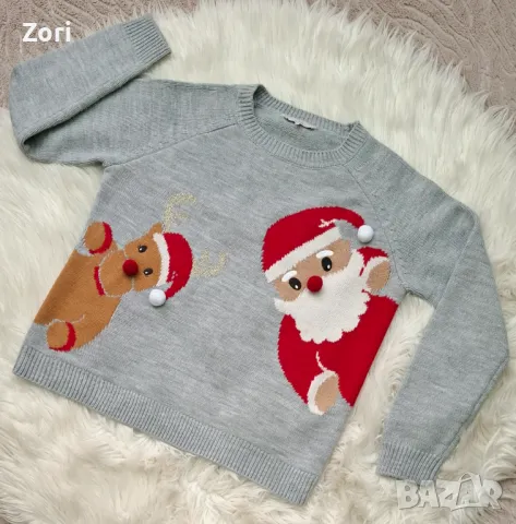 УНИКАЛЕН светлосив коледен пуловер, снимка 1