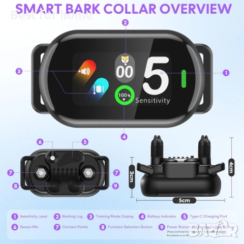 Anti-Bark Collar Large Medium Small Dogs, Training Collar for Dogs 5-100lbs, 5 Levels of Sensitivity, снимка 7 - За кучета - 53276014