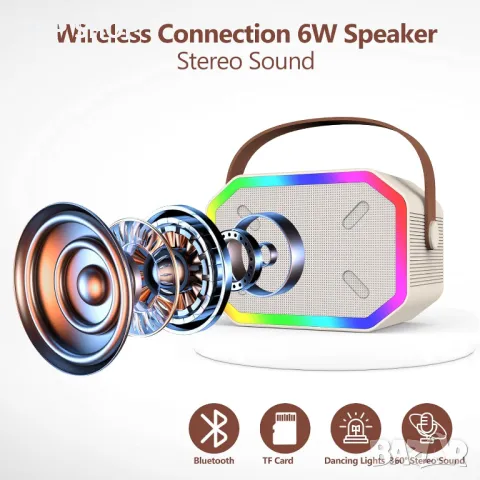 Детска караоке машина Misilmp, преносим Bluetooth високоговорител с безжичен микрофон за деца, бежов, снимка 4 - Музикални играчки - 49636704