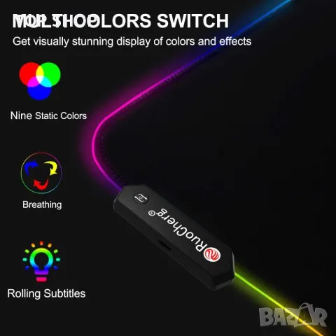RuoCherg RGB игрална подложка за мишка 800x300,за геймъри,противоплъзгаща гумена основа и водоустойч, снимка 5 - Захранвания и кутии - 48621026