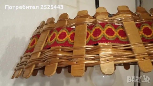Абажур (Пендел) Е27 - метален с дървени елементи и текстил , снимка 3 - Лампи за таван - 41627549