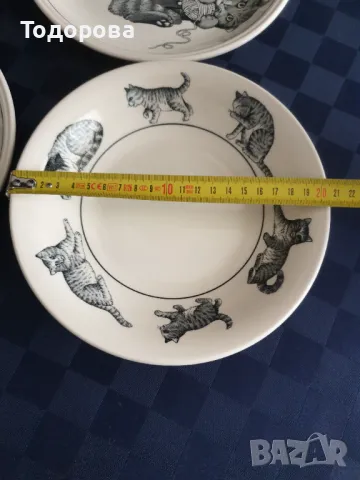 Английски комплект чинни с декор котки -Staffordshire tableware England, снимка 4 - Сервизи - 49233041