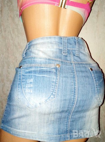 BS Jeans- Дънкова къса леко накъсана еластична пола М, снимка 8 - Поли - 28889354