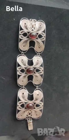 сребърна гривна Филигран с кехлибари