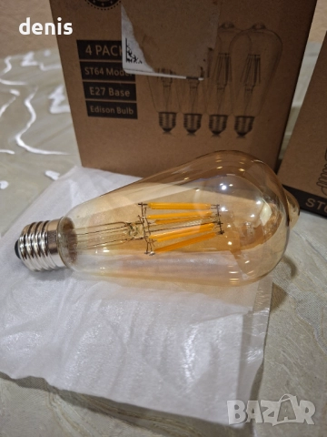 Нови 4броя Енергоспестяващи Ретро Крушки, B22 ST64 Декоративни LED, 2700K Топла Светлина, снимка 5 - Антикварни и старинни предмети - 52840387