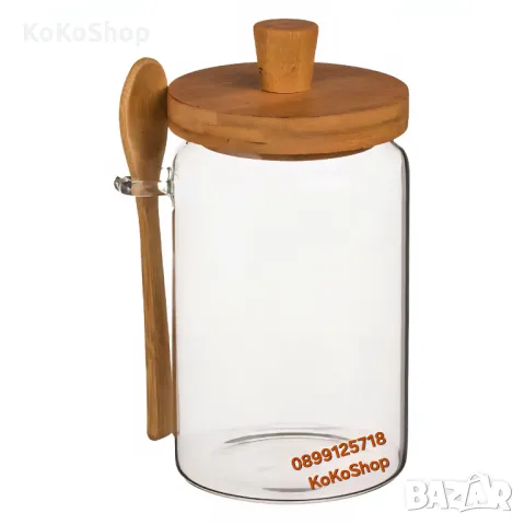 Буркан с бамбуков капак и лъжичка-750 мл./буркан за кафе/буркан за подправки