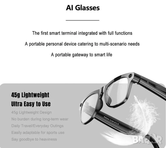 Смарт Записващи Очила с Камера Фотохромни Bluetooth Разговори Музикален Плейър Умни Очила Видеозапис, снимка 7 - Комплекти за видеонаблюдение - 53414767