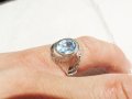 Стар  мъжки сребърен пръстен с голям камък - аквамарин - стар внос от Щатите ., снимка 1 - Пръстени - 32351178