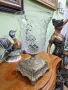 Уникална голяма антикварна кристална купа ваза свещник с бронзова основа , снимка 7