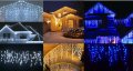 LED Висулки Мигащи 144, Три цвята 3 х 60см Късо-дълго Коледа ЛЕД