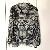 Дамска риза с принт тигър, oversize, овърсайз, шифон, M , снимка 4 - Ризи - 43195768